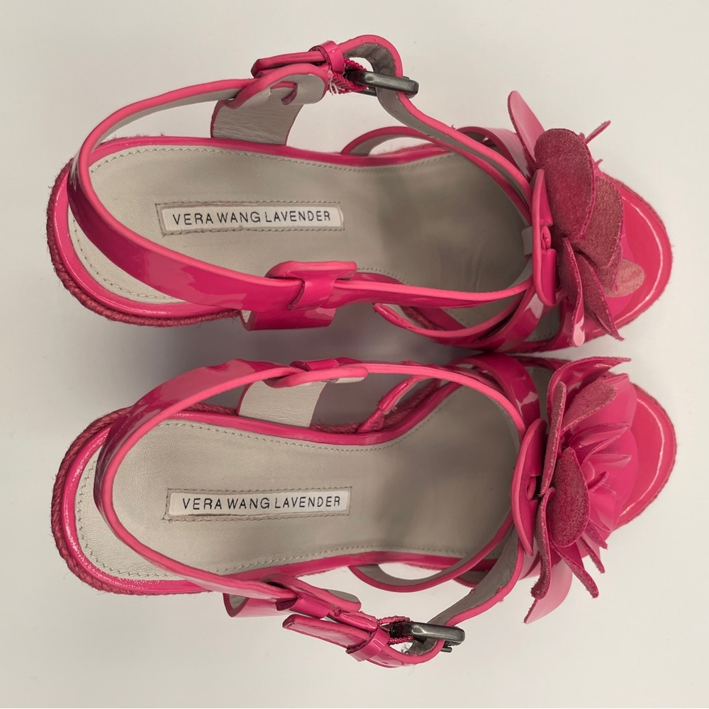 Vera Wang Lavender Penny WedgeEspadrilles 5.5”Sandal Floral PinkPatent Woman 7.5 - Picture 8 of 11